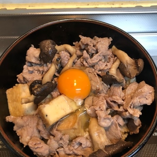 豚肉と厚揚げとひらたけのスタミナ丼^_^